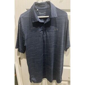 Under Armour HeatGear Men Large Polo Shirt Sleeve Shirt Blue Striped Stretch